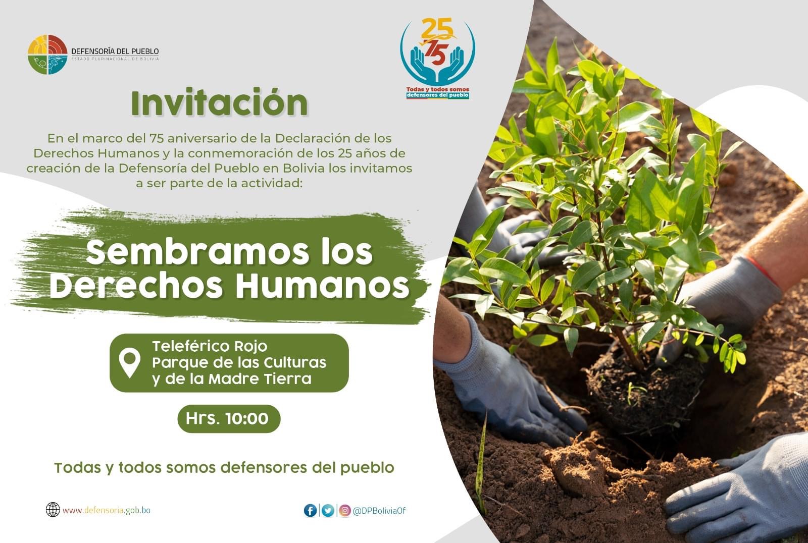Con sembrado de plantines en La Paz y El Alto, Defensoría del Pueblo inicia actividades por su 25 Aniversario